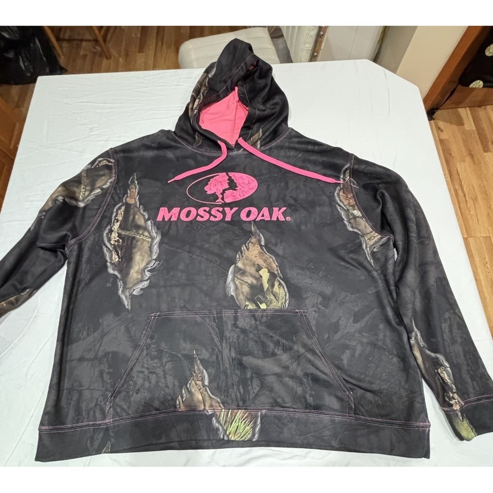 Mossy Oak Unisex Eclipse Camo Pullover Hoodie W Pink Logo And Accents XXL Fleece